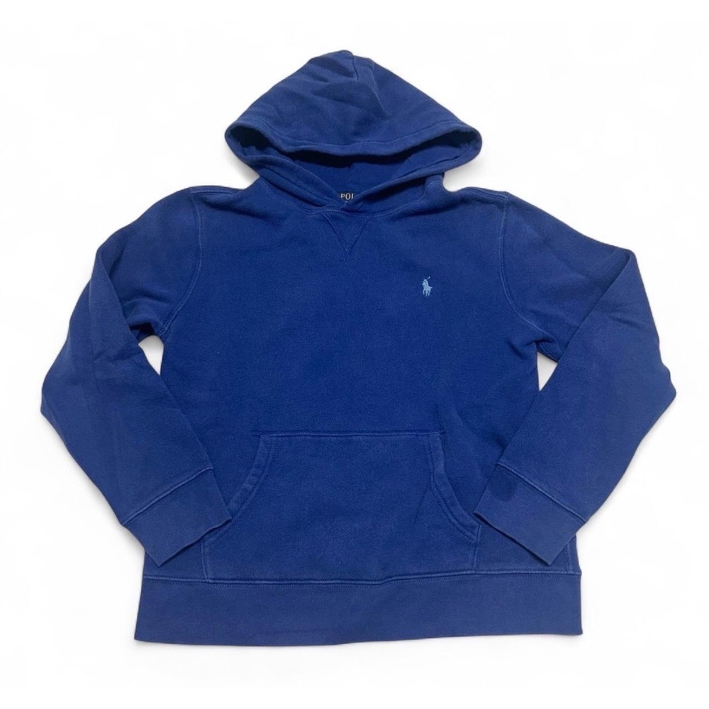 Polo Ralph Lauren Boys Blue Fleece Pullover Hoodie Sweatshirt Size L 14-16 0187